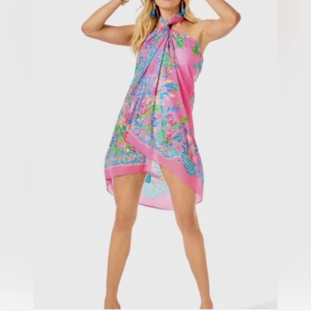 LILLY PULITZER PAREO HAVANA PINK CASA JAGUAR ENGINEERED SARONG WRAP COVER UP GWP